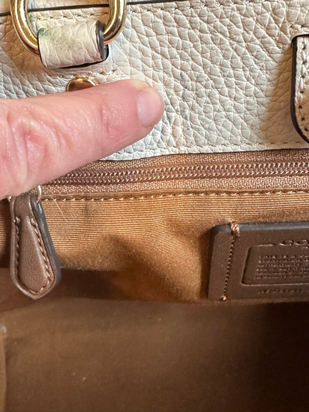 Coach Cream Leather Dempsey Tote Bag Boxy with Large Logo Detachable Strap Purse - Picture 9 of 12